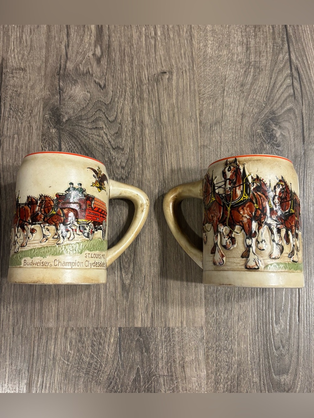 1980 Budweiser Holiday Beer Steins RARE Red & Black Lettering CS19 Clydesdales